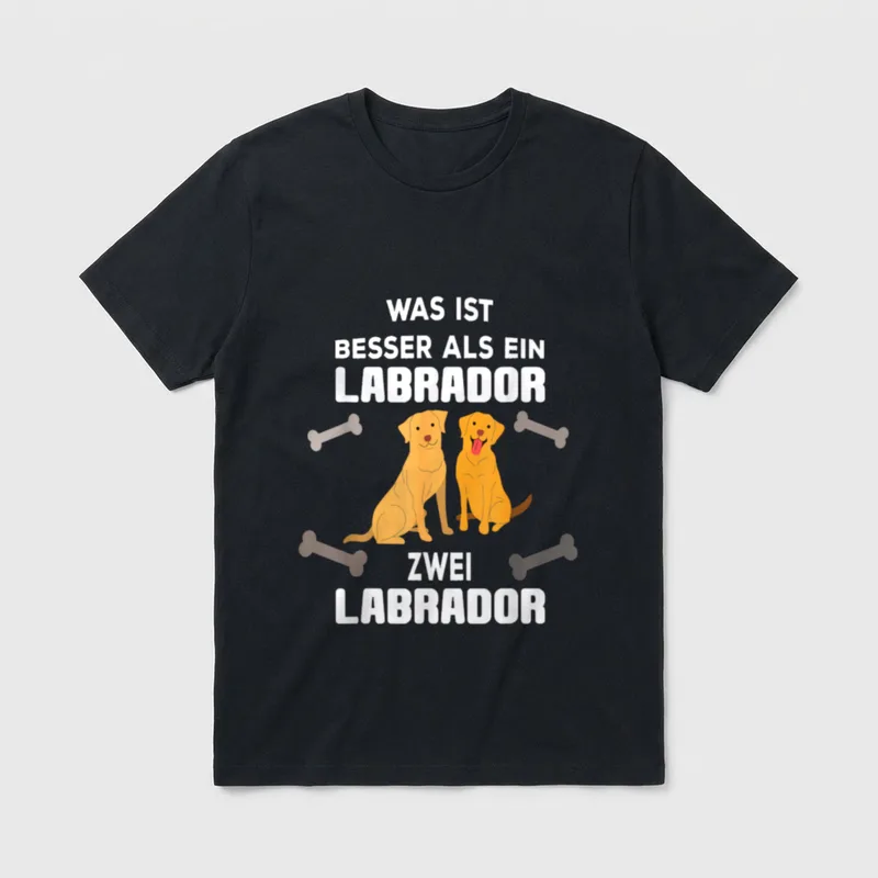 Labrador Lustiges Hunde T-Shirt – Zwei sitzende gelbe Labradore mit Knochen und Text – Klassisches T-Shirt in Schwarz