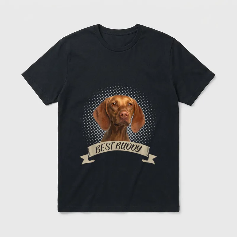Vizsla Hund Bester Freund T-Shirt – Magyar Vizsla Porträt mit BEST BUDDY Banner – Klassisches T-Shirt in Schwarz