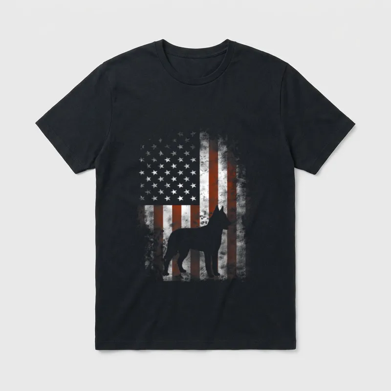 Belgian Malinois American Flag T-Shirt – Klassisches T-Shirt in Schwarz
