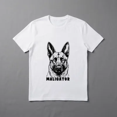 Hunde Dogs Dog Mom T-Shirt – Maligator Text unter einem skizzenhaften Malinois Kopf – Klassisches T-Shirt in Schwarz
