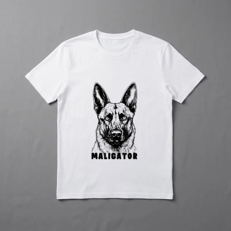 Hunde Dogs Dog Mom T-Shirt – Maligator Text unter einem skizzenhaften Malinois Kopf – Klassisches T-Shirt in Schwarz