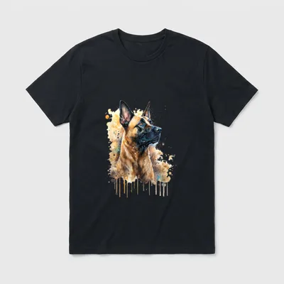 Bunte Aquarell-Spritzkunst belgische Malinois T-Shirt – Klassisches T-Shirt in Schwarz