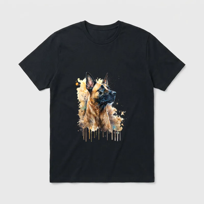 Bunte Aquarell-Spritzkunst belgische Malinois T-Shirt – Klassisches T-Shirt in Schwarz