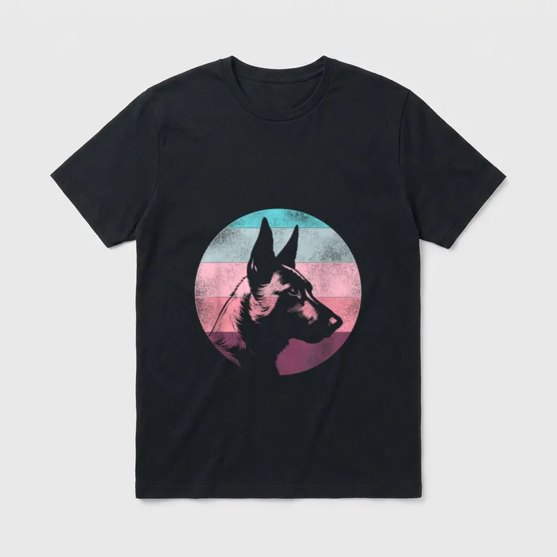 Retro Hunde Design Malinois T-Shirt 0055 – Klassisches T-Shirt in Schwarz