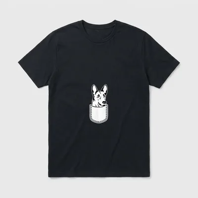 Malinois in Tasche T-Shirt – Strichzeichnung eines belgischen Schäferhundes im Taschenmotiv – Klassisches T-Shirt in Schwarz