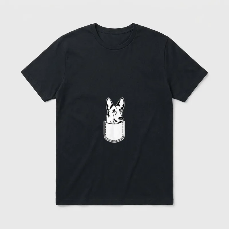 Malinois in Tasche T-Shirt – Strichzeichnung eines belgischen Schäferhundes im Taschenmotiv – Klassisches T-Shirt in Schwarz