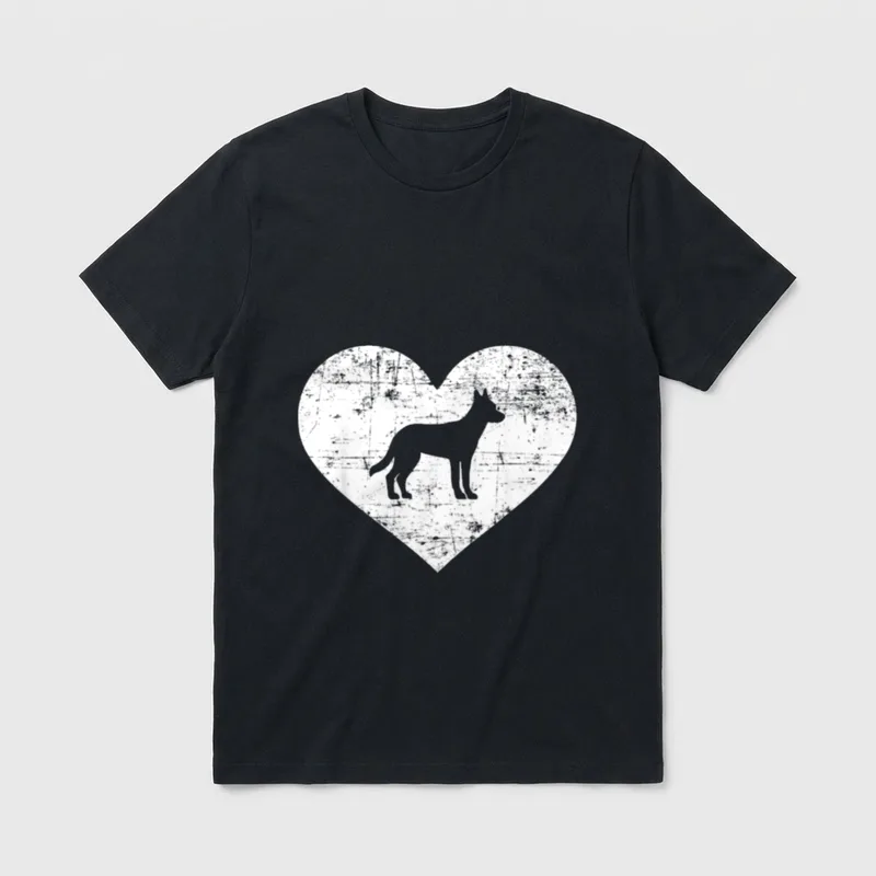 Malinois Herz T-Shirt – Weißes Herz mit grauer Malinois Silhouette im Grunge-Stil – Klassisches T-Shirt in Schwarz