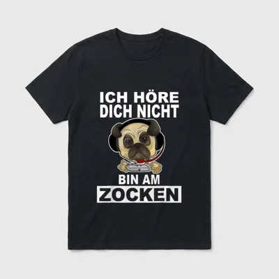 Mops Gamer Headset Zocker T-Shirt – Klassisches T-Shirt in Schwarz