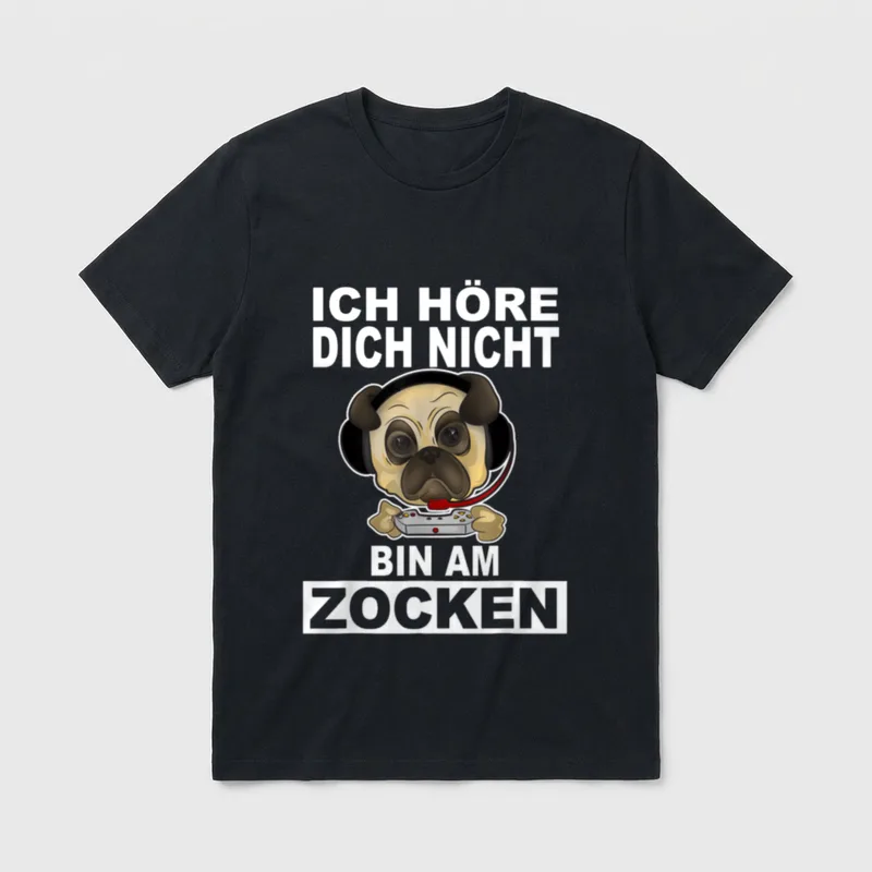 Mops Gamer Headset Zocker T-Shirt – Klassisches T-Shirt in Schwarz