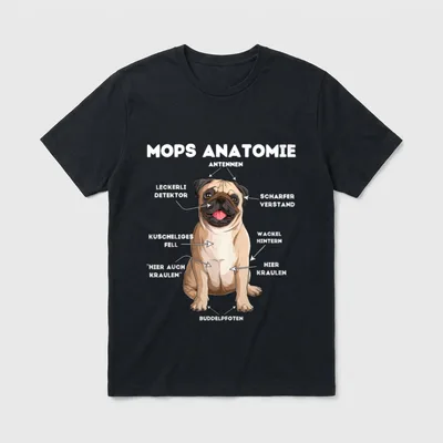 Mops Anatomie T-Shirt – Klassisches T-Shirt in Schwarz