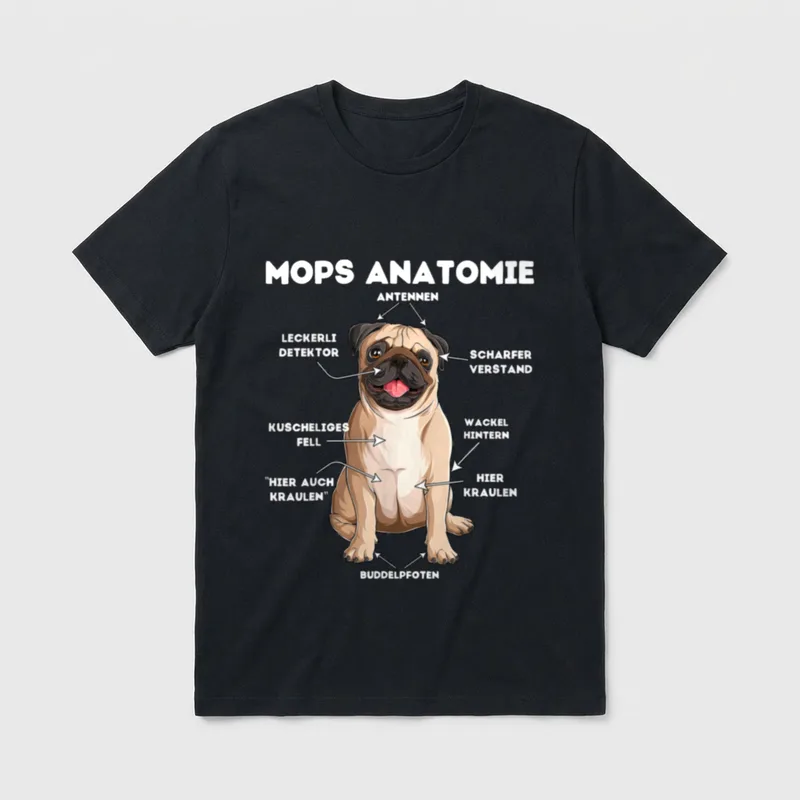 Mops Anatomie T-Shirt – Klassisches T-Shirt in Schwarz