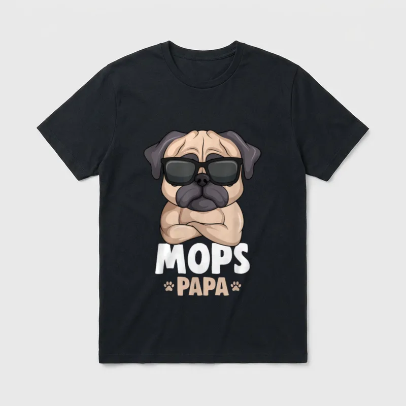 Mops Papa Hunde T-Shirt – Klassisches T-Shirt in Schwarz