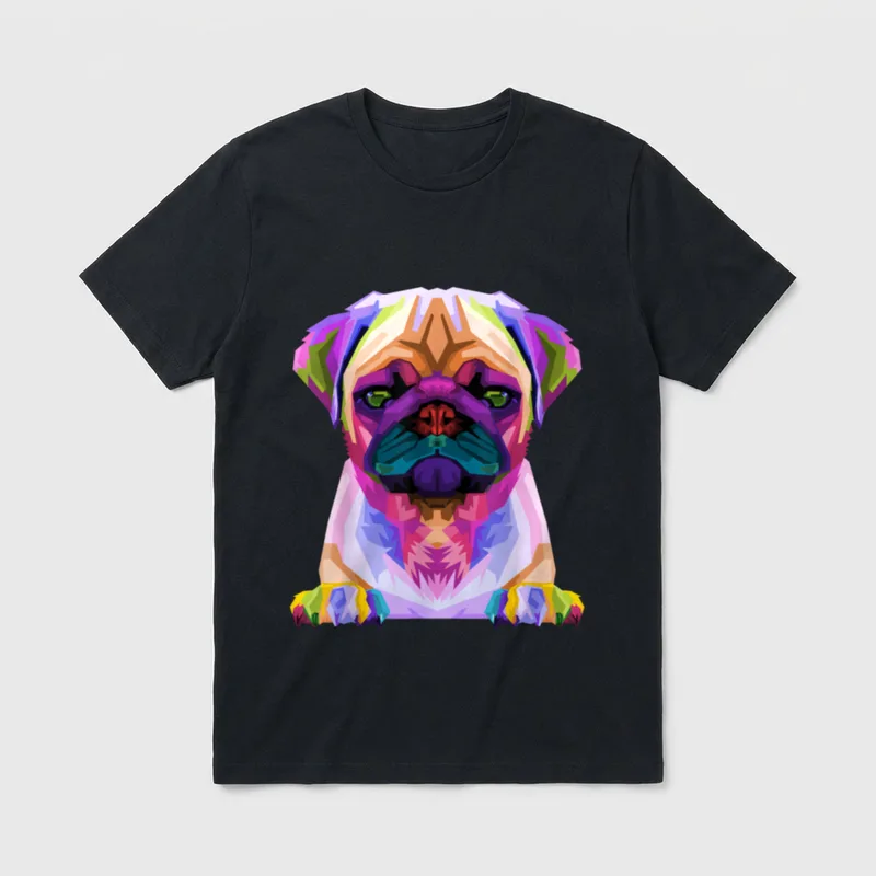 Mops Pop Art Bunte T-Shirt – Klassisches T-Shirt in Schwarz