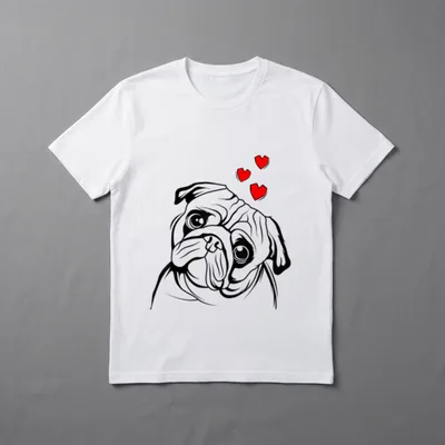 Mops Liebe Hundehalter Hunde T-Shirt – Grafik eines Mopskopfes mit drei roten Herzen darüber – Klassisches T-Shirt in Schwarz