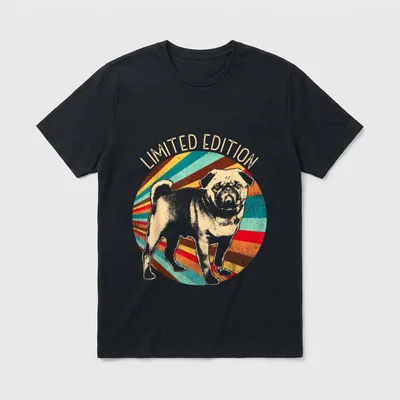 Retro Mops & T-Shirt – Klassisches T-Shirt in Schwarz