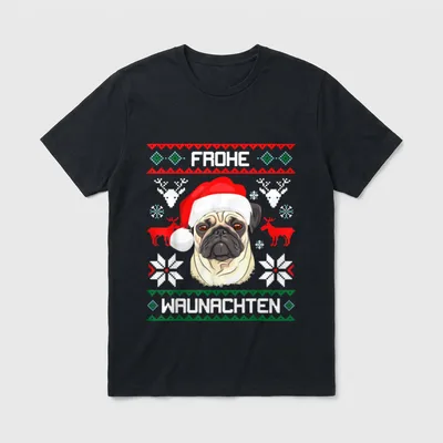 Mops Frohe Waunachten Weihnachten T-Shirt – Klassisches T-Shirt in Schwarz