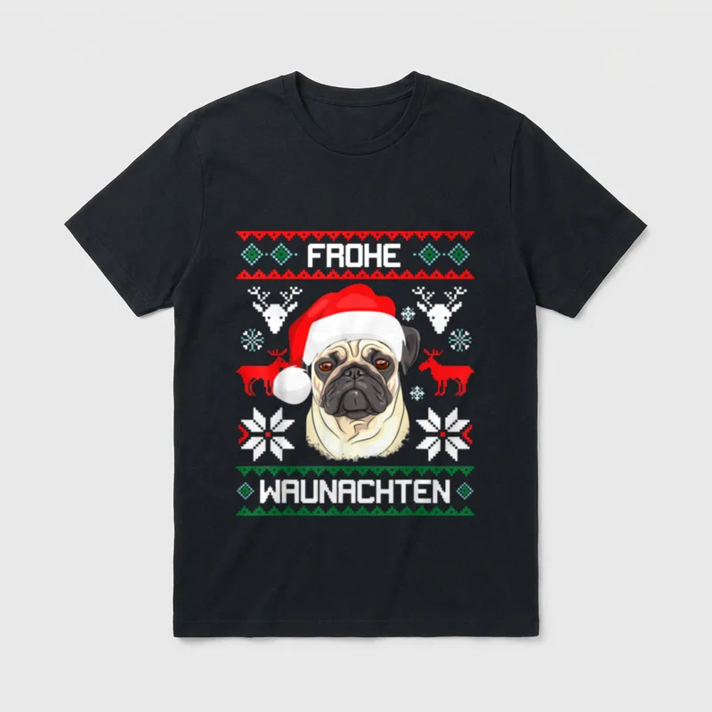 Mops Frohe Waunachten Weihnachten T-Shirt – Klassisches T-Shirt in Schwarz