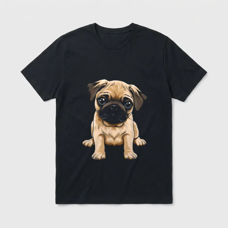 Mops Welpe Cartoon T-Shirt – Klassisches T-Shirt in Schwarz