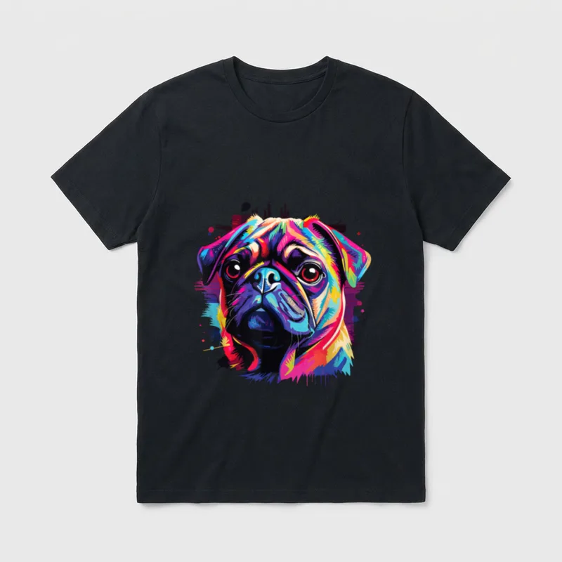 Wasserfarben Farbenfroher Mops Hunde T-Shirt – Klassisches T-Shirt in Schwarz