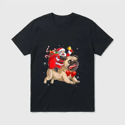 Weihnachtsmann und Mops Pug T-Shirt – Klassisches T-Shirt in Schwarz