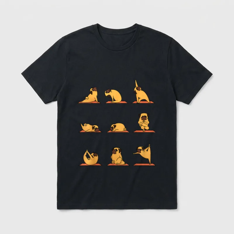 Yoga Mops Meditations Posen T-Shirt – Klassisches T-Shirt in Schwarz