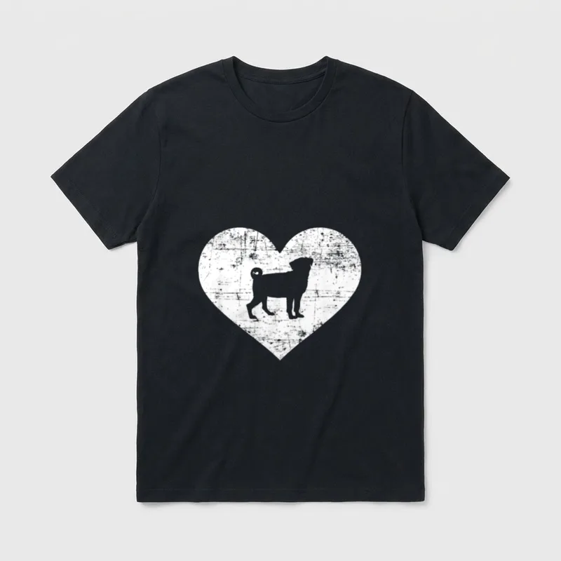 Mops Herz T-Shirt – Klassisches T-Shirt in Schwarz