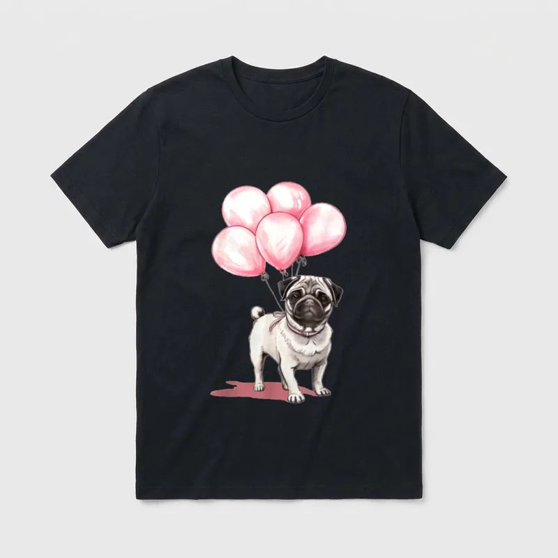 Mops Pink Ballons Mopsliebhaber T-Shirt – Klassisches T-Shirt in Schwarz