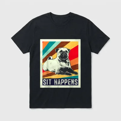 Retro Mops & T-Shirt 0122 – Klassisches T-Shirt in Schwarz