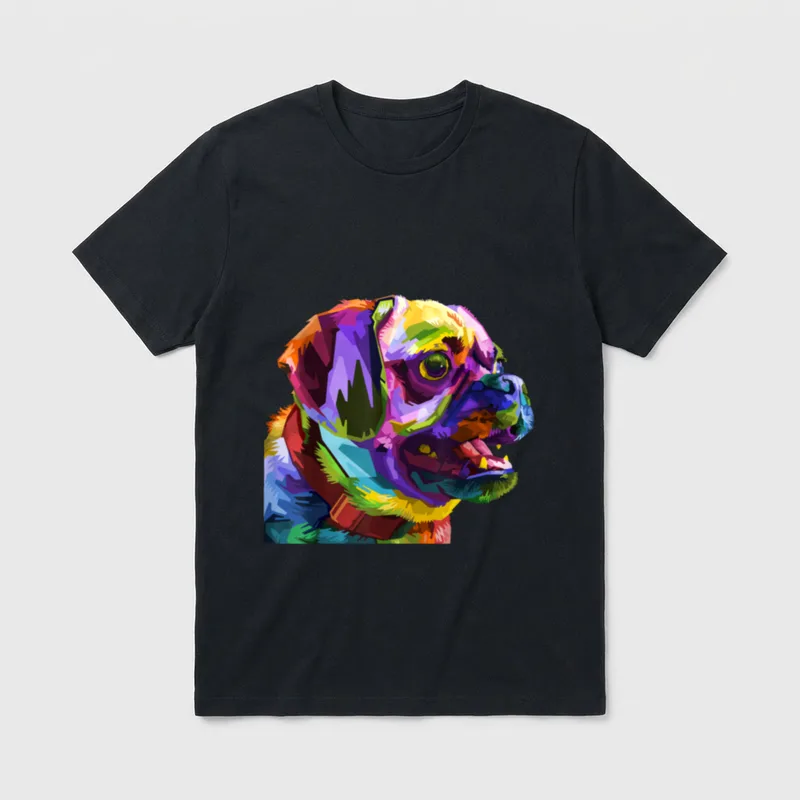 Mops Pop Art Bunte Porträt T-Shirt – Klassisches T-Shirt in Schwarz