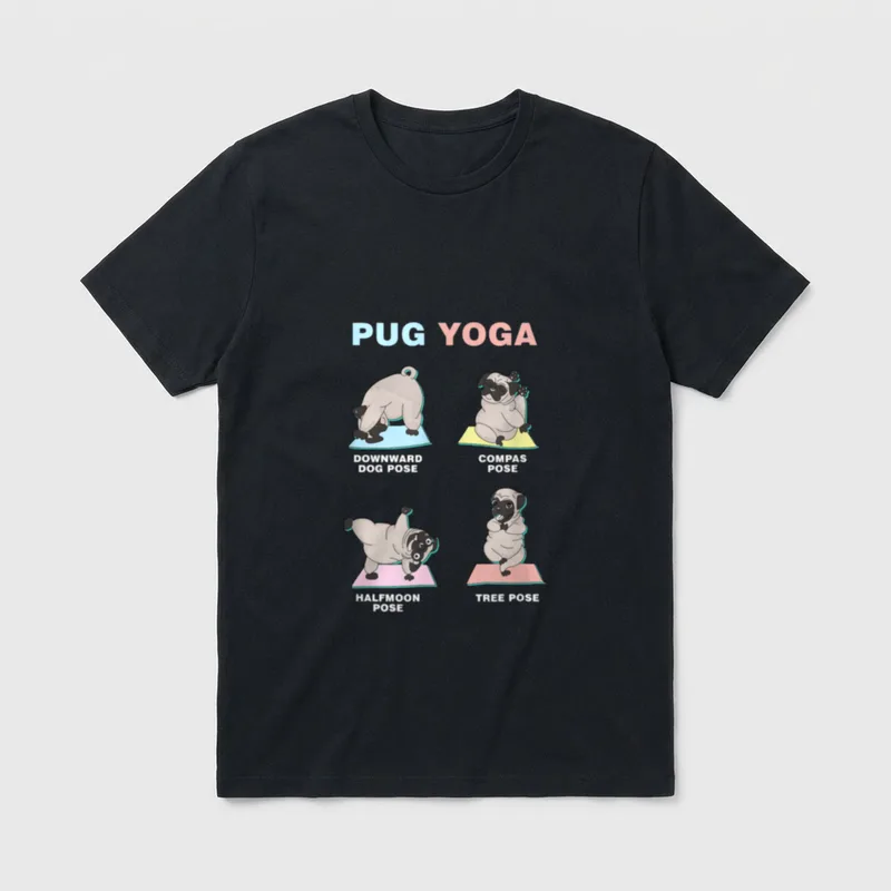 Mops Pug Yoga Meditation T-Shirt – Klassisches T-Shirt in Schwarz