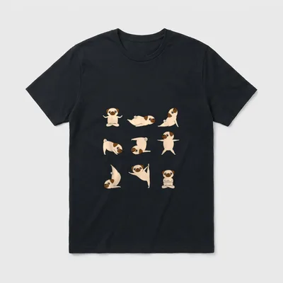 Yoga Hund Mops Pug T-Shirt – Klassisches T-Shirt in Schwarz