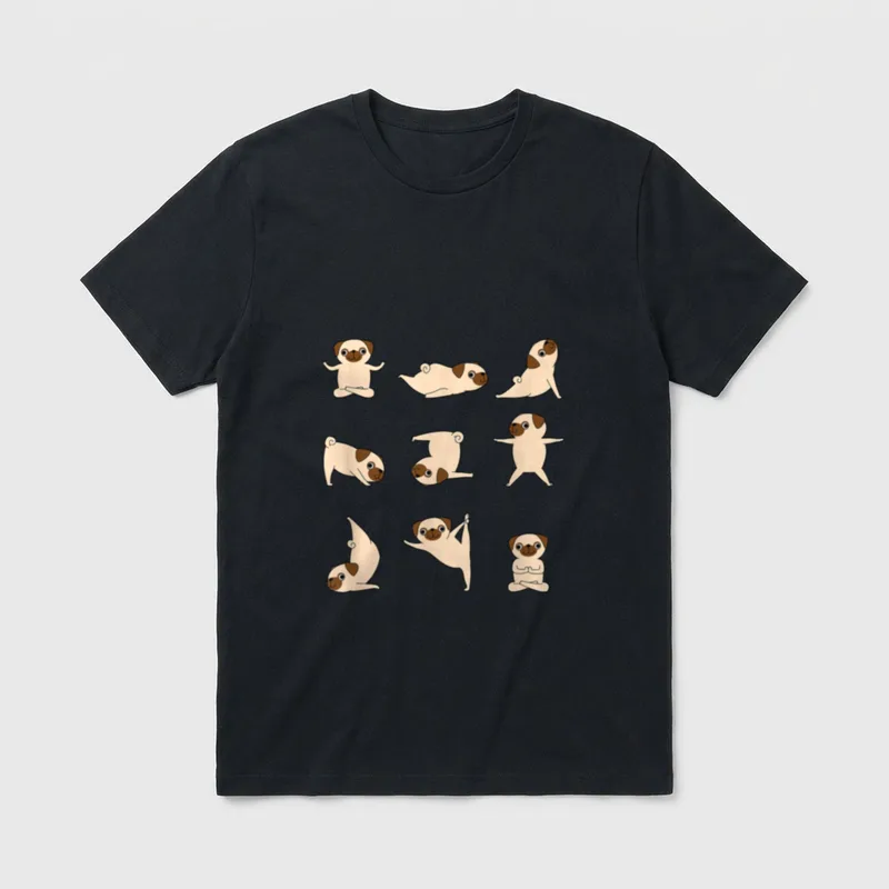 Yoga Hund Mops Pug T-Shirt – Klassisches T-Shirt in Schwarz