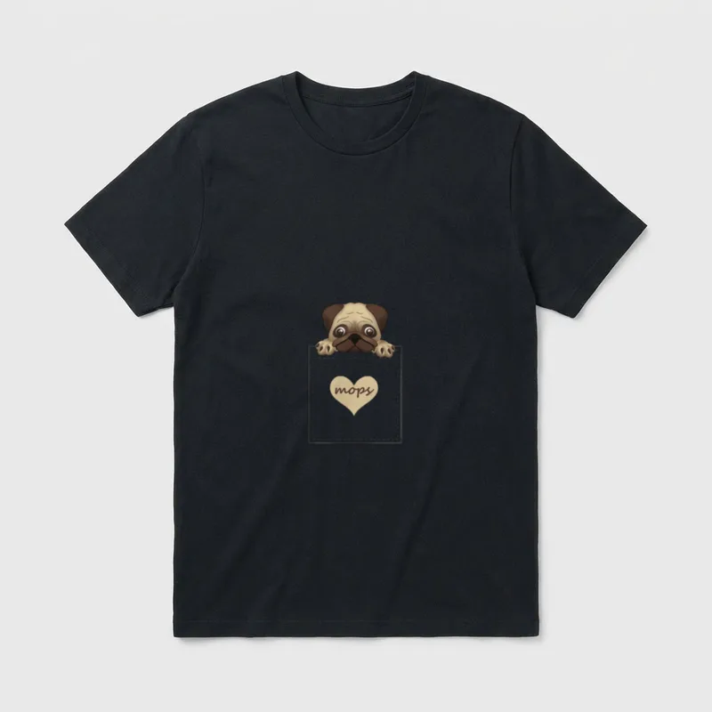 mops tasche brusttasche gedruckt T-Shirt – Klassisches T-Shirt in Schwarz