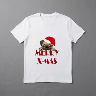 Mops Hunde Weihnachten Weihnachtsfeier T-Shirt – Merry X-Mas Text mit Mops und roter Mütze – Klassisches T-Shirt in Schwarz