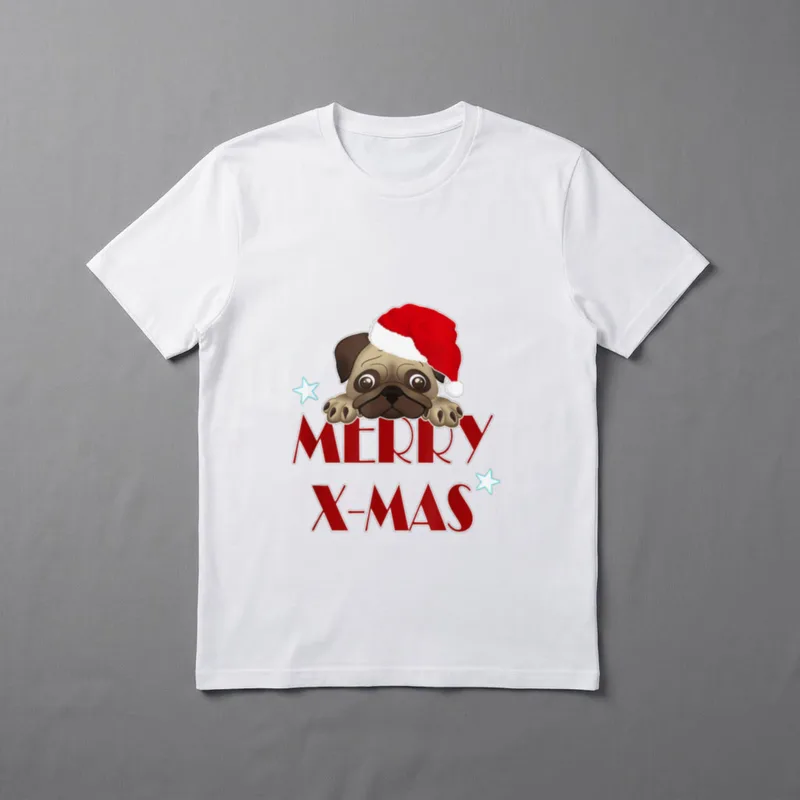 Mops Hunde Weihnachten Weihnachtsfeier T-Shirt – Merry X-Mas Text mit Mops und roter Mütze – Klassisches T-Shirt in Schwarz