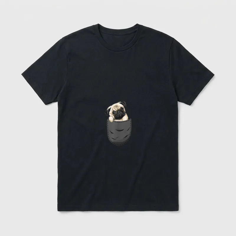 Mops Pug Pocket Hund T-Shirt – Klassisches T-Shirt in Schwarz