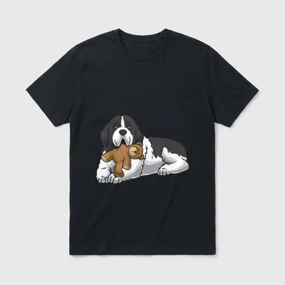 Landseer Hund mit Plüschtier T-Shirt – Klassisches T-Shirt in Schwarz