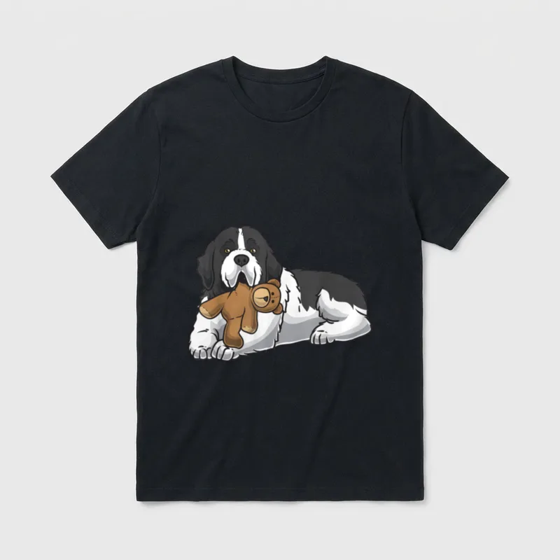 Landseer Hund mit Plüschtier T-Shirt – Klassisches T-Shirt in Schwarz