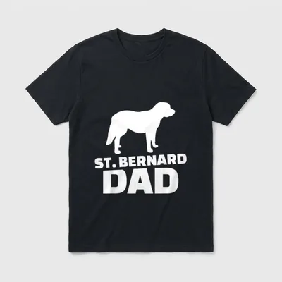Bernhardiner Papa T-Shirt – Weiße St. Bernard Hund Silhouette mit Schriftzug ST. BERNARD DAD – Klassisches T-Shirt in Schwarz