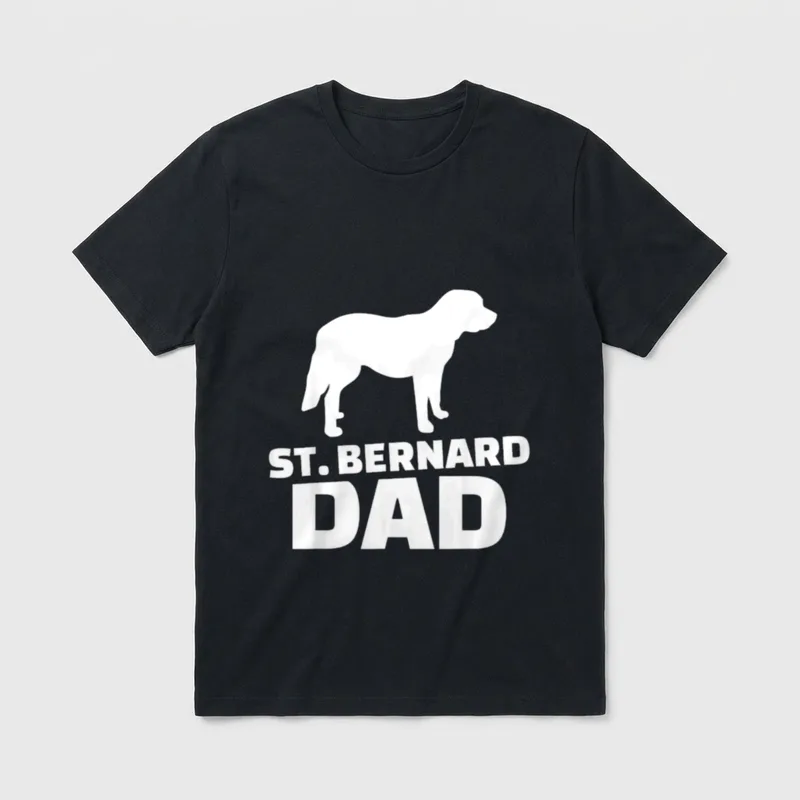 Bernhardiner Papa T-Shirt – Weiße St. Bernard Hund Silhouette mit Schriftzug ST. BERNARD DAD – Klassisches T-Shirt in Schwarz
