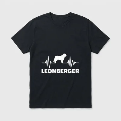 Leonberger T-Shirt 0094 – Weiße Leonberger-Silhouette im Elektrokardiogramm-Linienverlauf – Klassisches T-Shirt in Schwarz