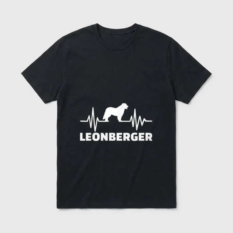 Leonberger T-Shirt 0094 – Weiße Leonberger-Silhouette im Elektrokardiogramm-Linienverlauf – Klassisches T-Shirt in Schwarz