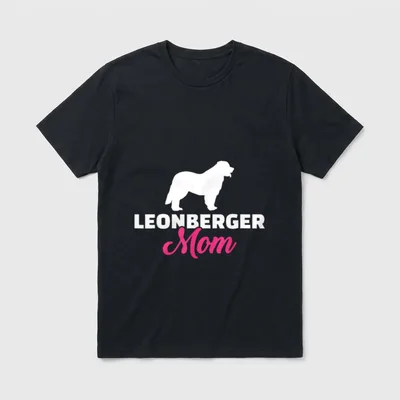 Leonberger Mama T-Shirt – Weißer Leonberger-Silhouette mit Text LEONBERGER Mom in Pink – Klassisches T-Shirt in Schwarz