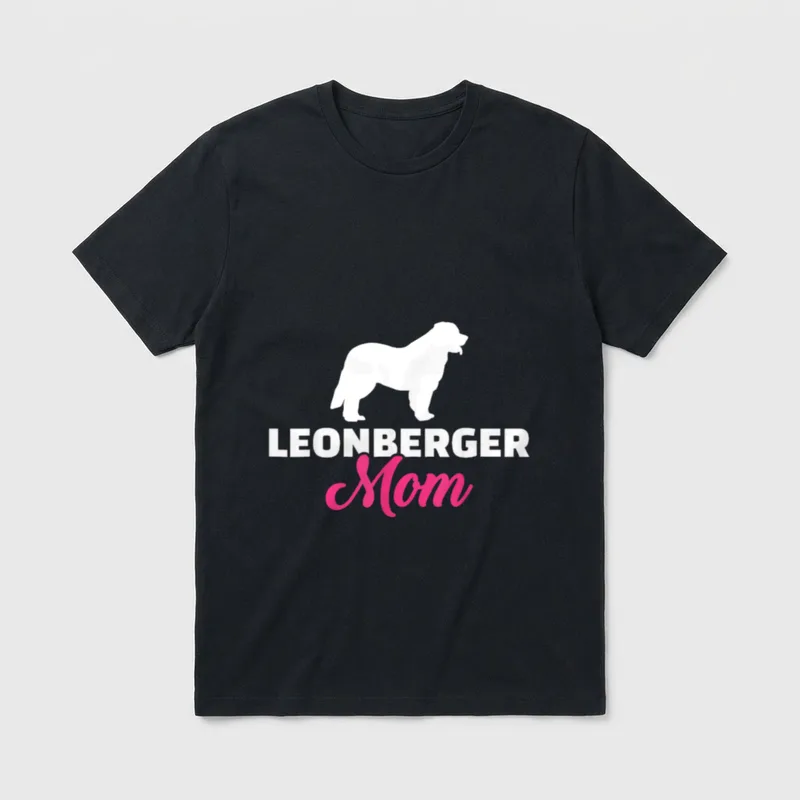 Leonberger Mama T-Shirt – Weißer Leonberger-Silhouette mit Text LEONBERGER Mom in Pink – Klassisches T-Shirt in Schwarz