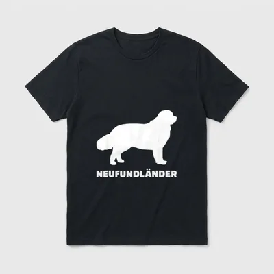 Neufundländer T-Shirt 0115 – Weiße Neufundländer-Hundesilhouette mit Schriftzug – Klassisches T-Shirt in Schwarz