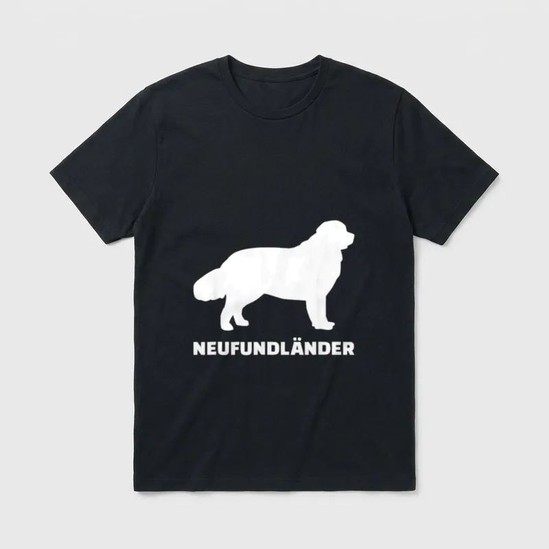 Neufundländer T-Shirt 0115 – Weiße Neufundländer-Hundesilhouette mit Schriftzug – Klassisches T-Shirt in Schwarz