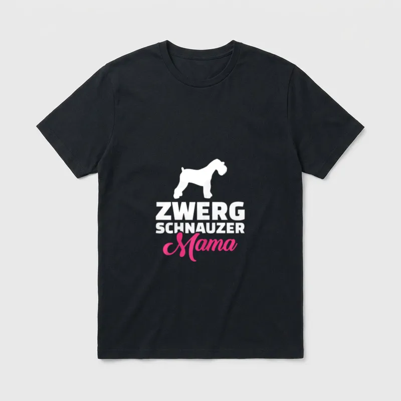 Zwergschnauzer Mama T-Shirt – Weißer Zwergschnauzer Umriss mit pinker Schrift Mama – Klassisches T-Shirt in Schwarz