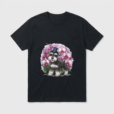 Zwergschnauzer mit Orchideen T-Shirt – Klassisches T-Shirt in Schwarz