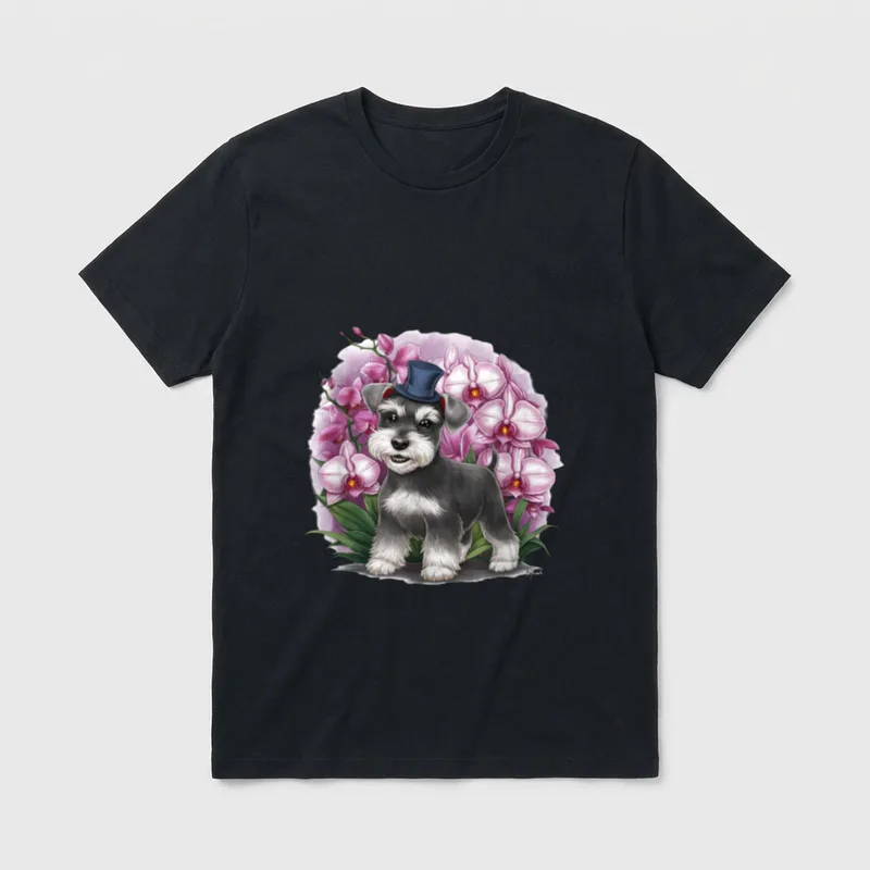 Zwergschnauzer mit Orchideen T-Shirt – Klassisches T-Shirt in Schwarz