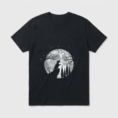 Vierbeiner Hund Hunderasse Vollmond T-Shirt 0112 – Klassisches T-Shirt in Schwarz